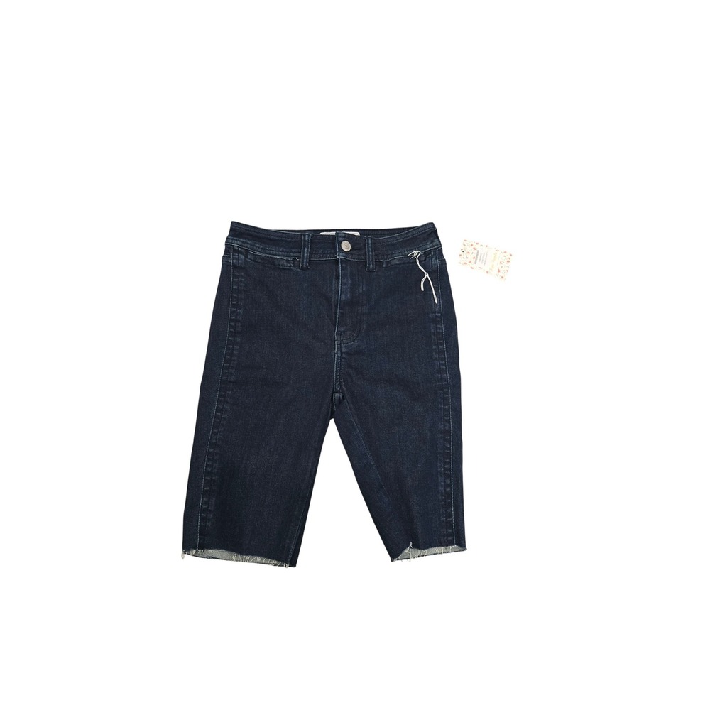 NWT Free People Denim Bermuda Shorts Raw Hem Dark Wash High Waist Size‎ 25